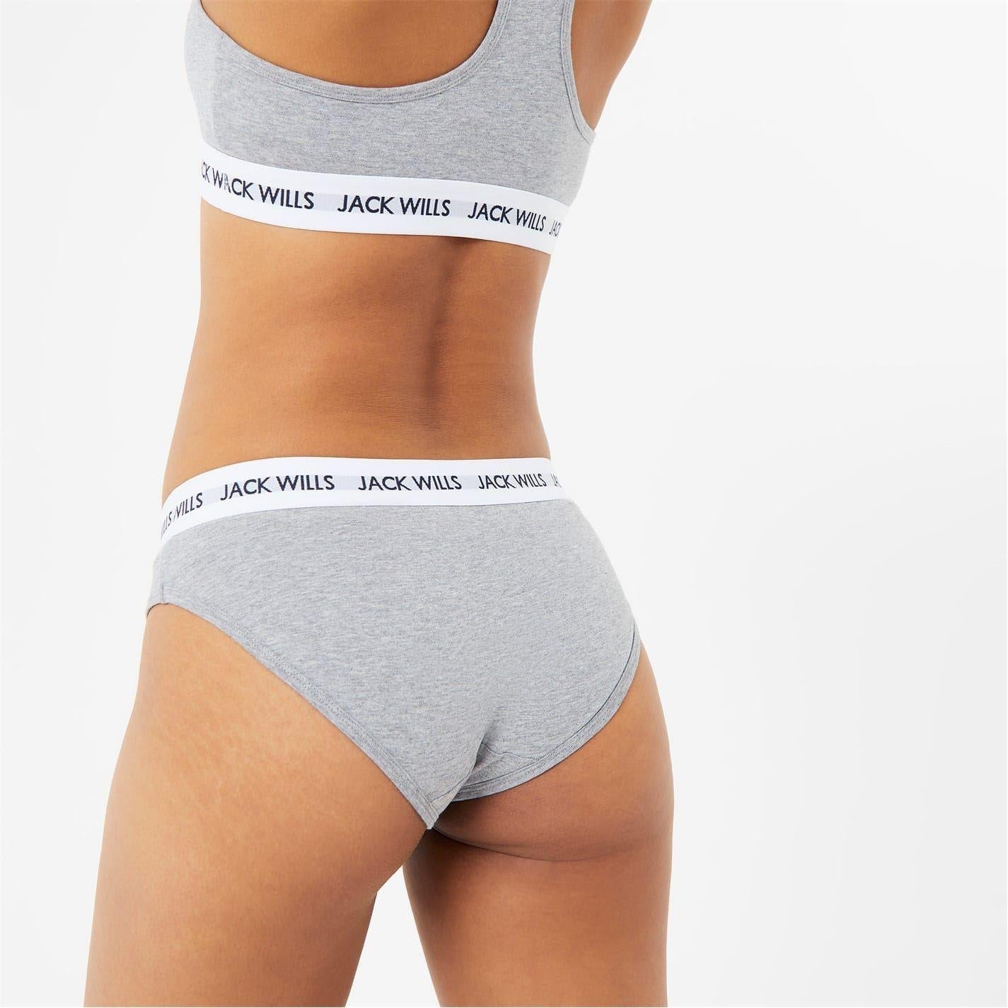 Grey Marl - Back - Jack Wills Womens-Ladies Repeat Logo Briefs (Pack of 3)