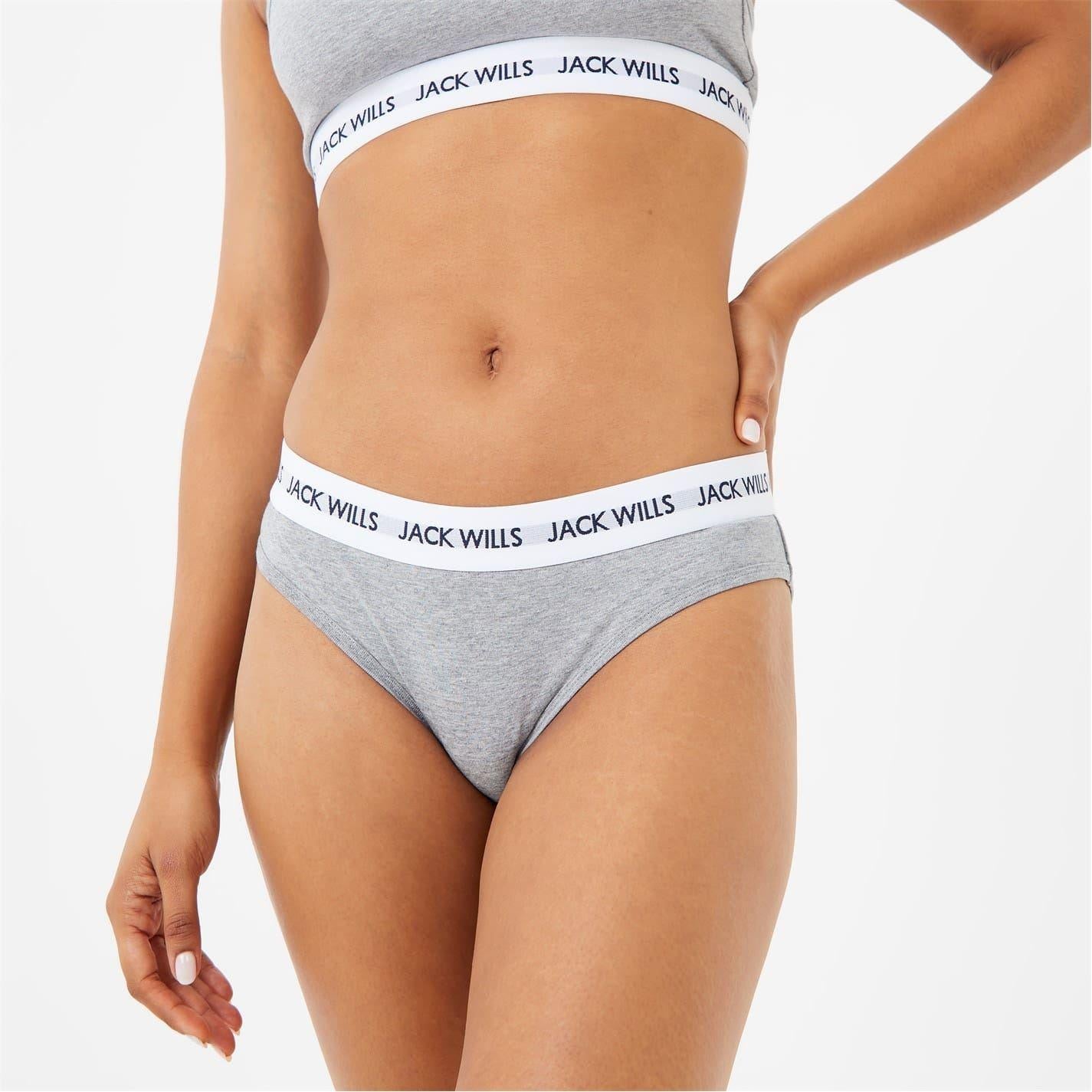 Grey Marl - Side - Jack Wills Womens-Ladies Repeat Logo Briefs (Pack of 3)