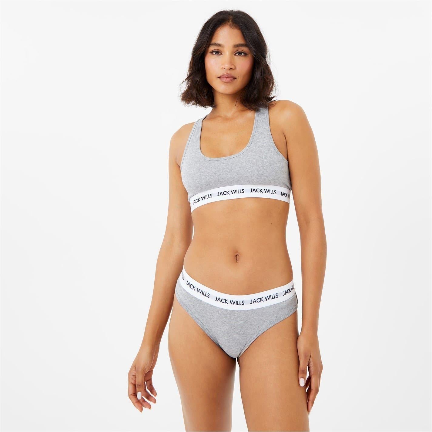 Grey Marl - Lifestyle - Jack Wills Womens-Ladies Repeat Logo Briefs (Pack of 3)
