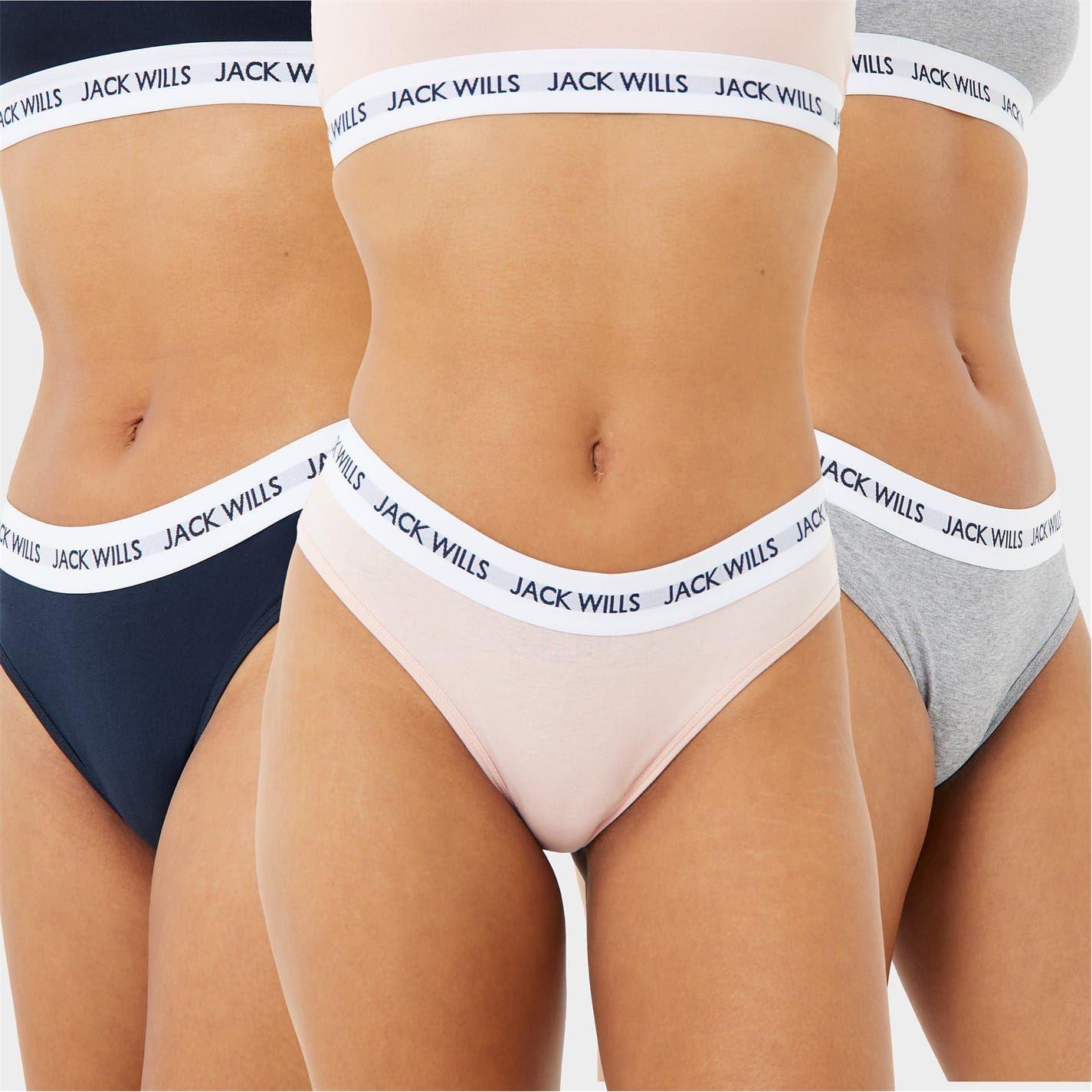 Pink-Navy-Grey - Front - Jack Wills Womens-Ladies Repeat Logo Briefs (Pack of 3)