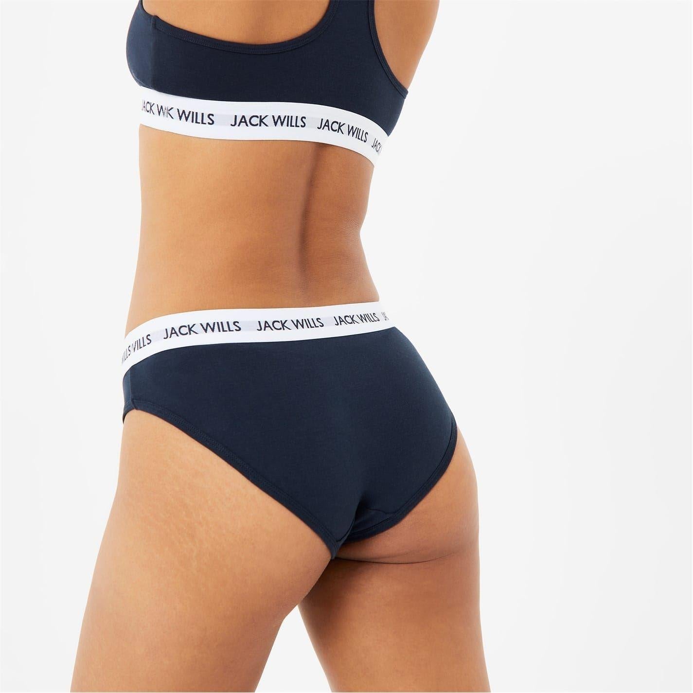 Pink-Navy-Grey - Back - Jack Wills Womens-Ladies Repeat Logo Briefs (Pack of 3)
