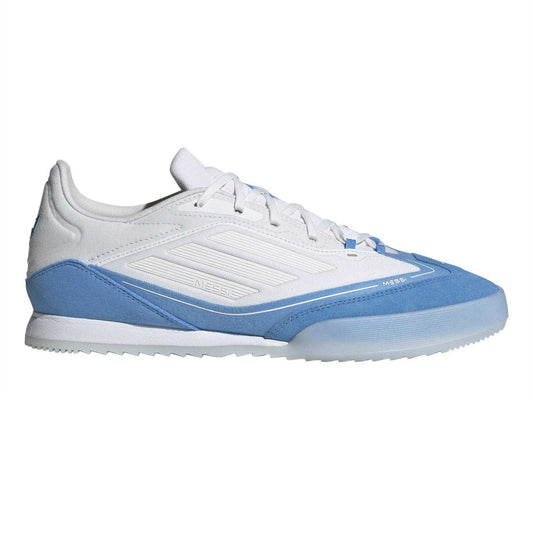 White-Gold-Blue - Front - Adidas Mens F50 Messi Suede Football Boots