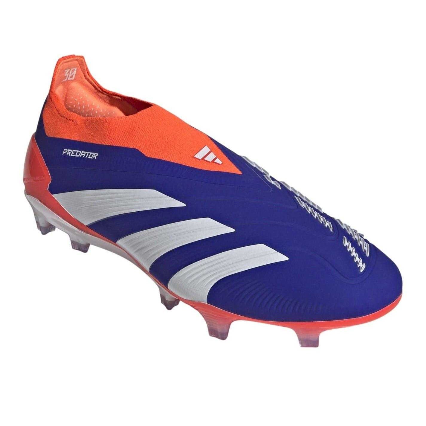 Blue-White-Red - Pack Shot - Adidas Childrens-Kids Predator Elite 3 Stripes Firm Ground Football Boots