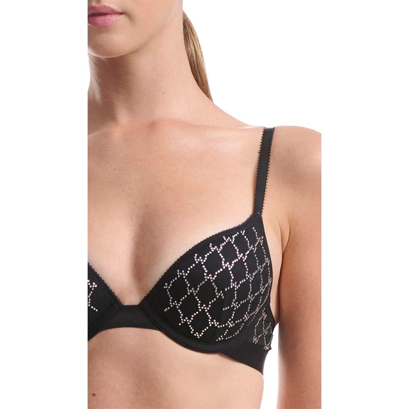 Black - Side - Wolford Womens-Ladies Geometric Sheer Push Up Bra