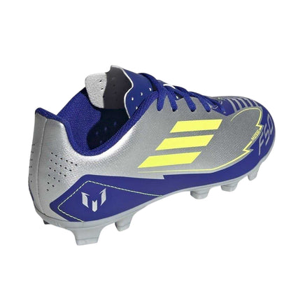 Silver-Blue - Back - Adidas Childrens-Kids F50 Club Messi Regular Firm Ground Football Boots