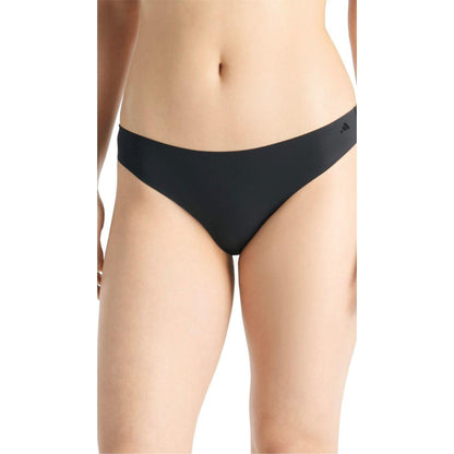 Black - Side - Adidas Womens-Ladies Plain Seamless Thong (Pack of 3)