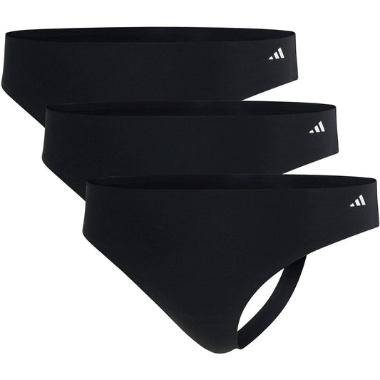 Black - Front - Adidas Womens-Ladies Plain Seamless Thong (Pack of 3)