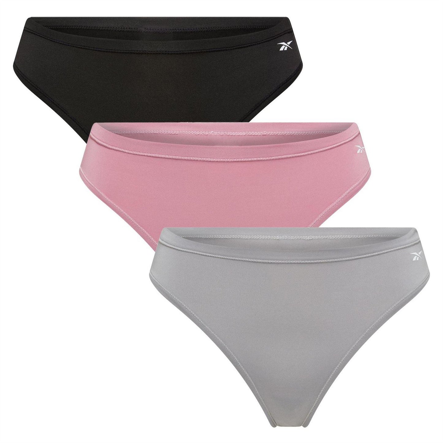 Black-Grey-Berry - Front - Reebok Womens-Ladies Agatha Thong (Pack of 3)