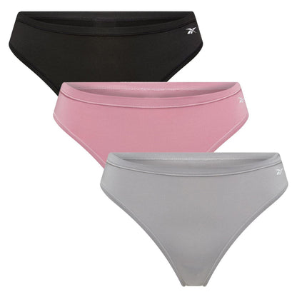 Black-Grey-Berry - Front - Reebok Womens-Ladies Agatha Thong (Pack of 3)