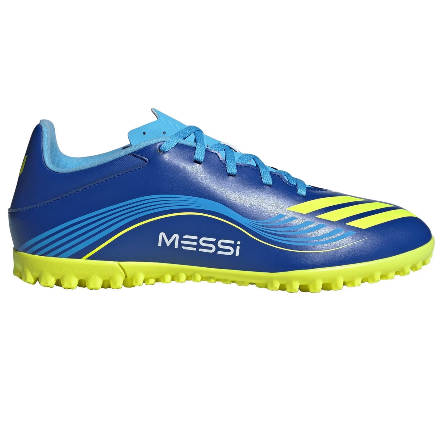 Blue-Yellow - Front - Adidas Childrens-Kids F50 Messi Football Boots
