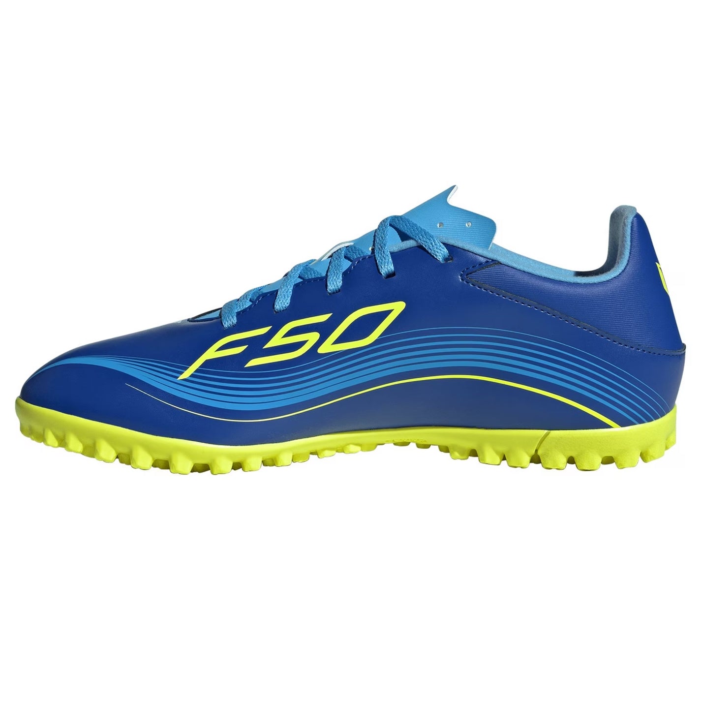 Blue-Yellow - Side - Adidas Childrens-Kids F50 Messi Football Boots