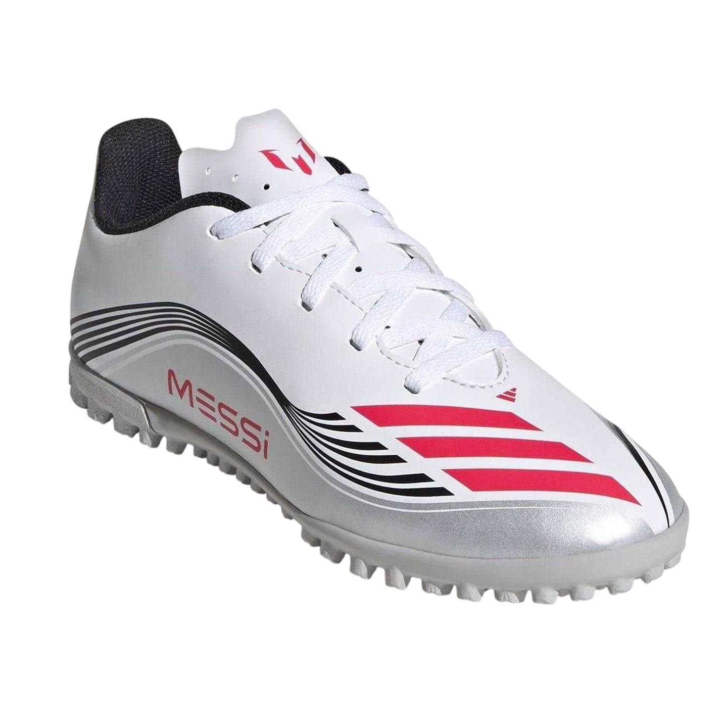 White-Red - Pack Shot - Adidas Childrens-Kids F50 Messi Football Boots