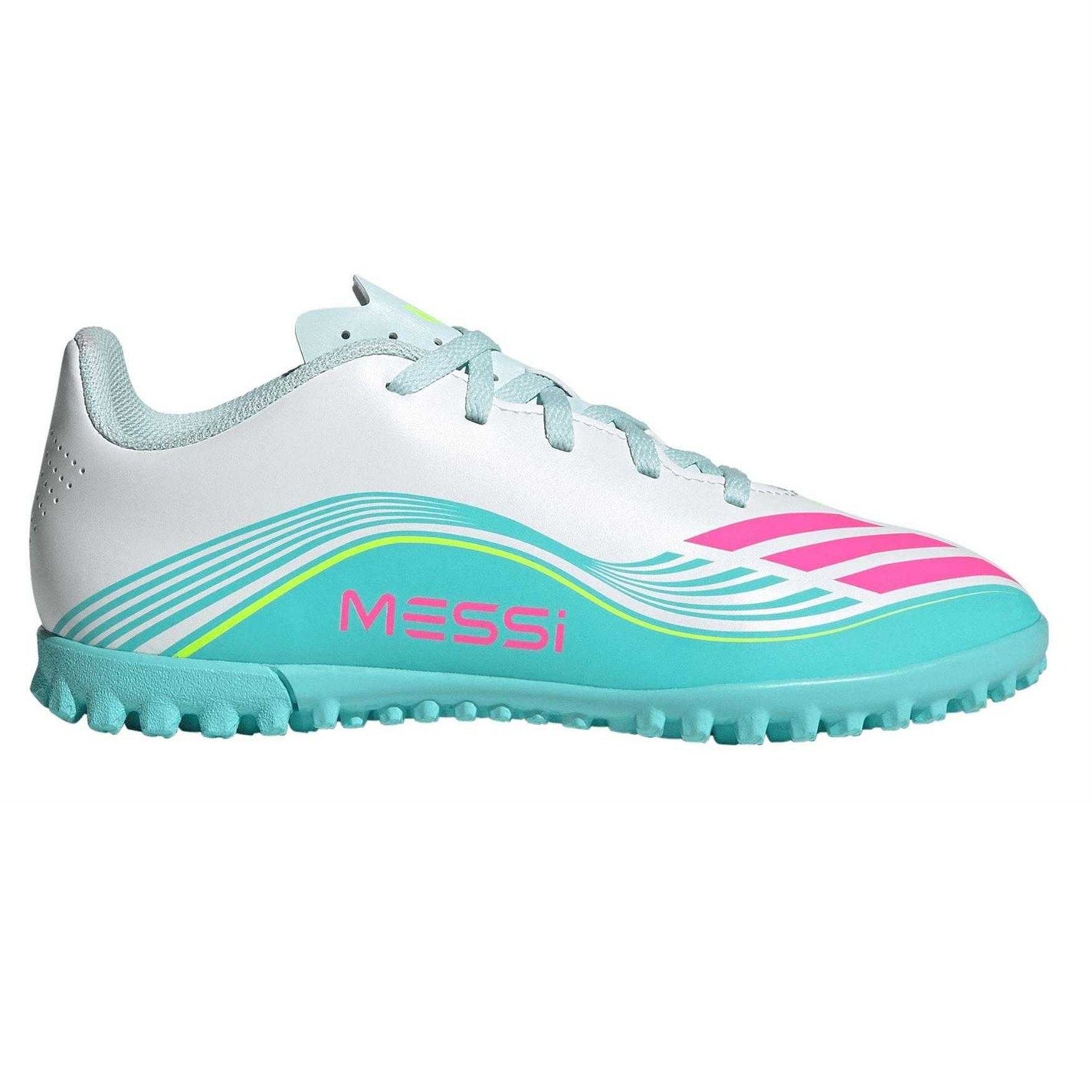 White-Pink-Blue - Front - Adidas Childrens-Kids F50 Messi Football Boots
