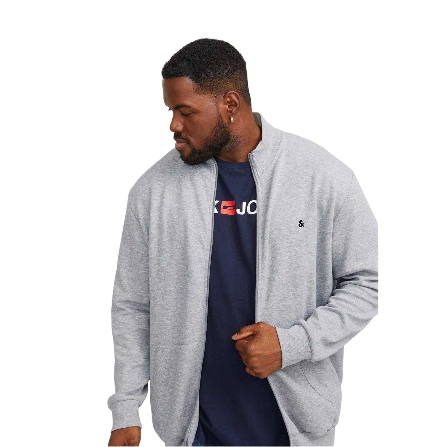 Grey Melange - Side - Jack And Jones Mens Paulos Relaxed Fit Sweat Jacket