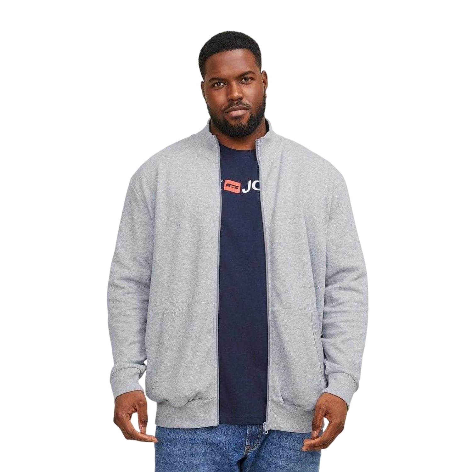 Grey Melange - Front - Jack And Jones Mens Paulos Relaxed Fit Sweat Jacket