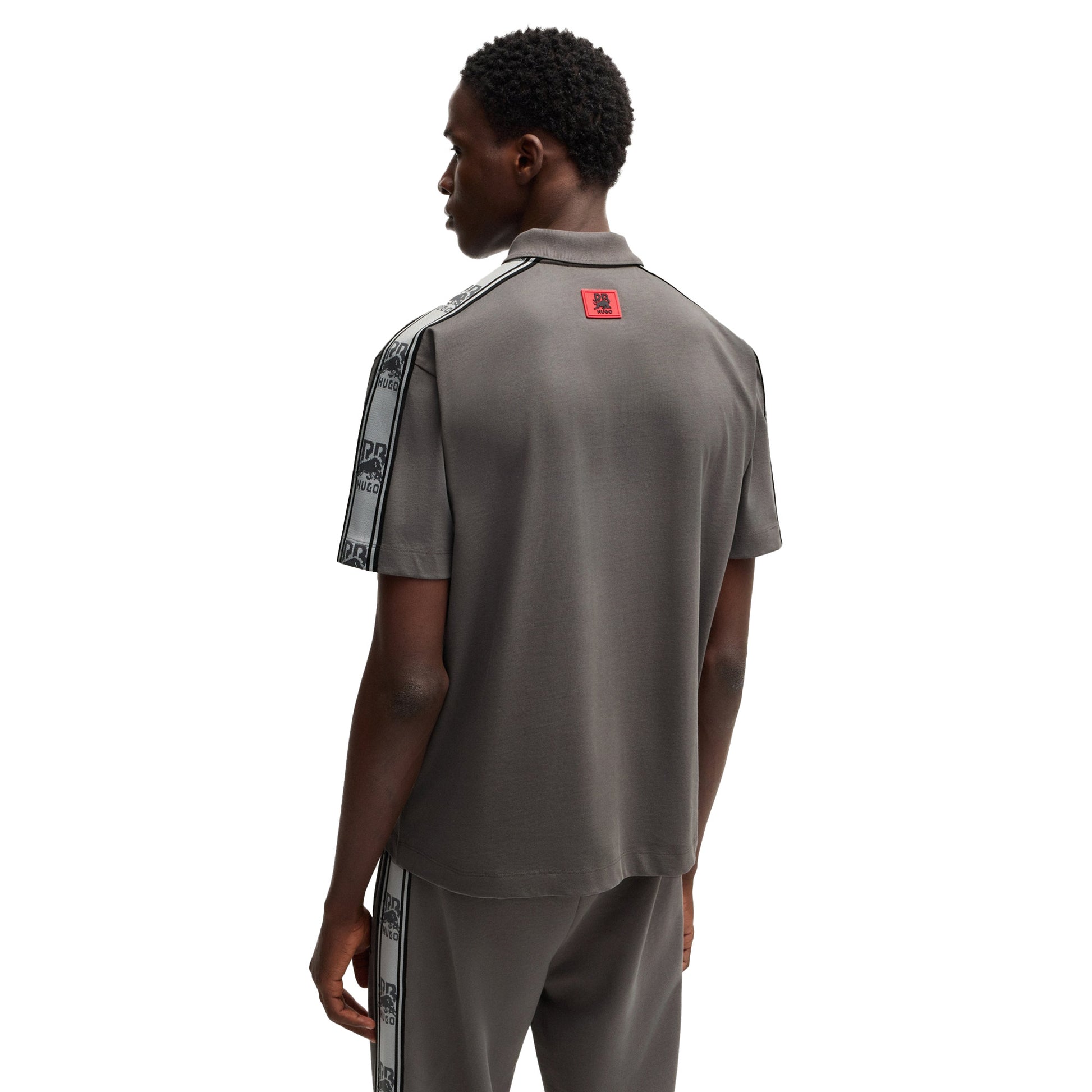 Grey - Back - Hugo Mens Red Bull Branded Polo Shirt