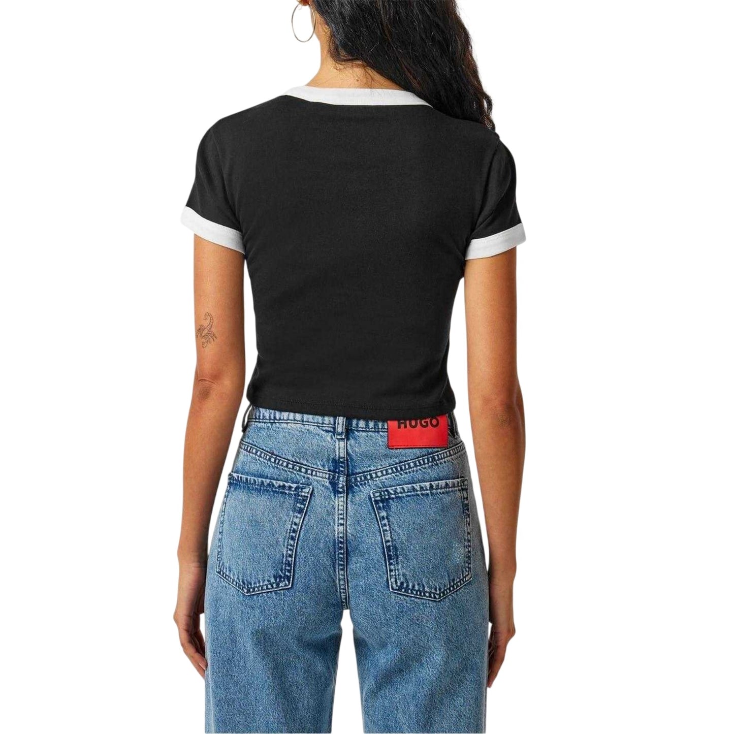 Black - Back - Slazenger Womens-Ladies Ringer Cotton Cropped T-Shirt