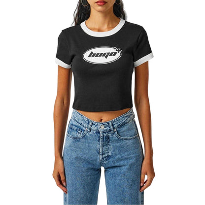 Black - Side - Slazenger Womens-Ladies Ringer Cotton Cropped T-Shirt