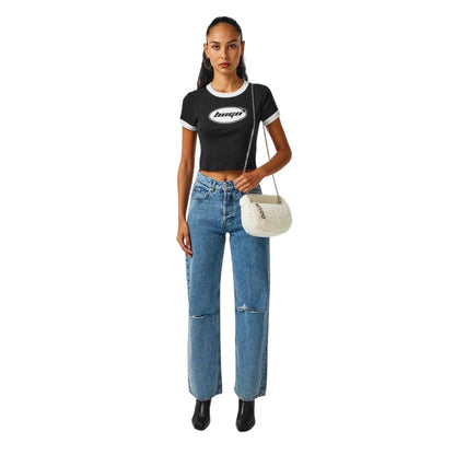 Black - Pack Shot - Slazenger Womens-Ladies Ringer Cotton Cropped T-Shirt