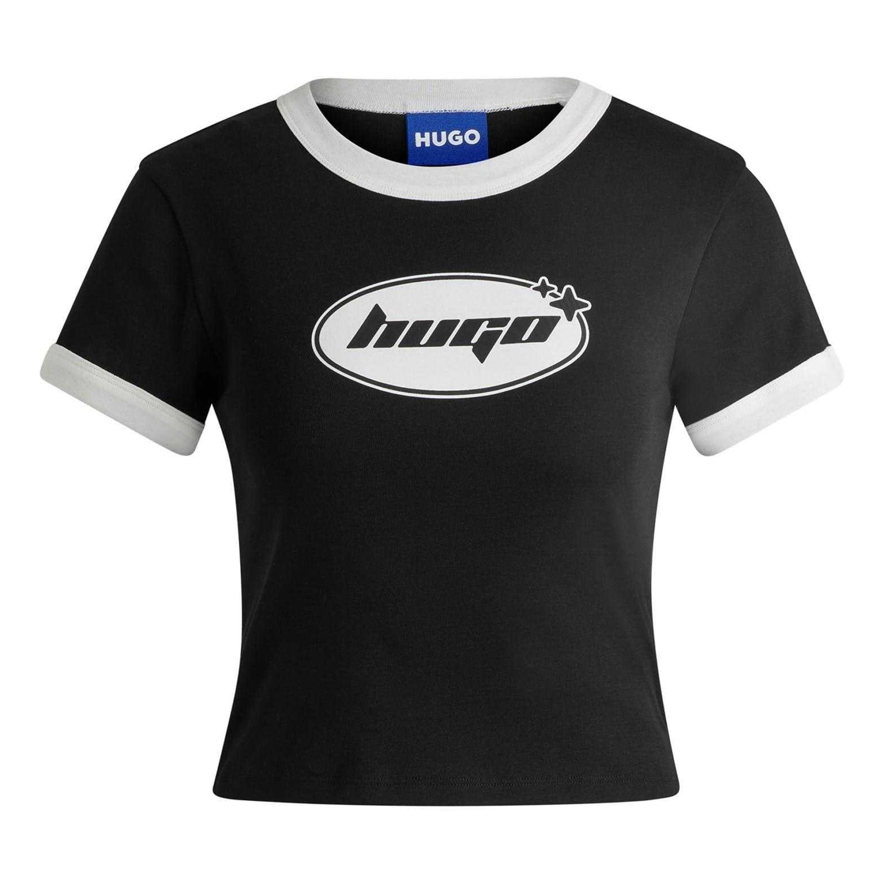 Black - Front - Slazenger Womens-Ladies Ringer Cotton Cropped T-Shirt