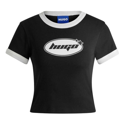 Black - Front - Slazenger Womens-Ladies Ringer Cotton Cropped T-Shirt