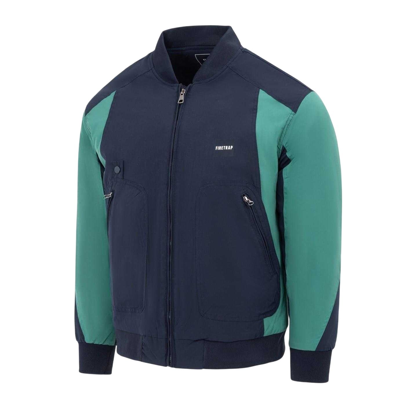 Navy - Side - Firetrap Mens Colour Block Bomber Jacket