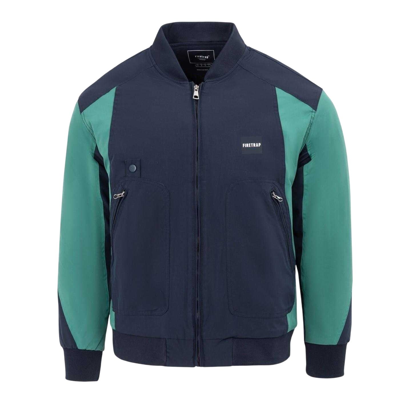 Navy - Front - Firetrap Mens Colour Block Bomber Jacket