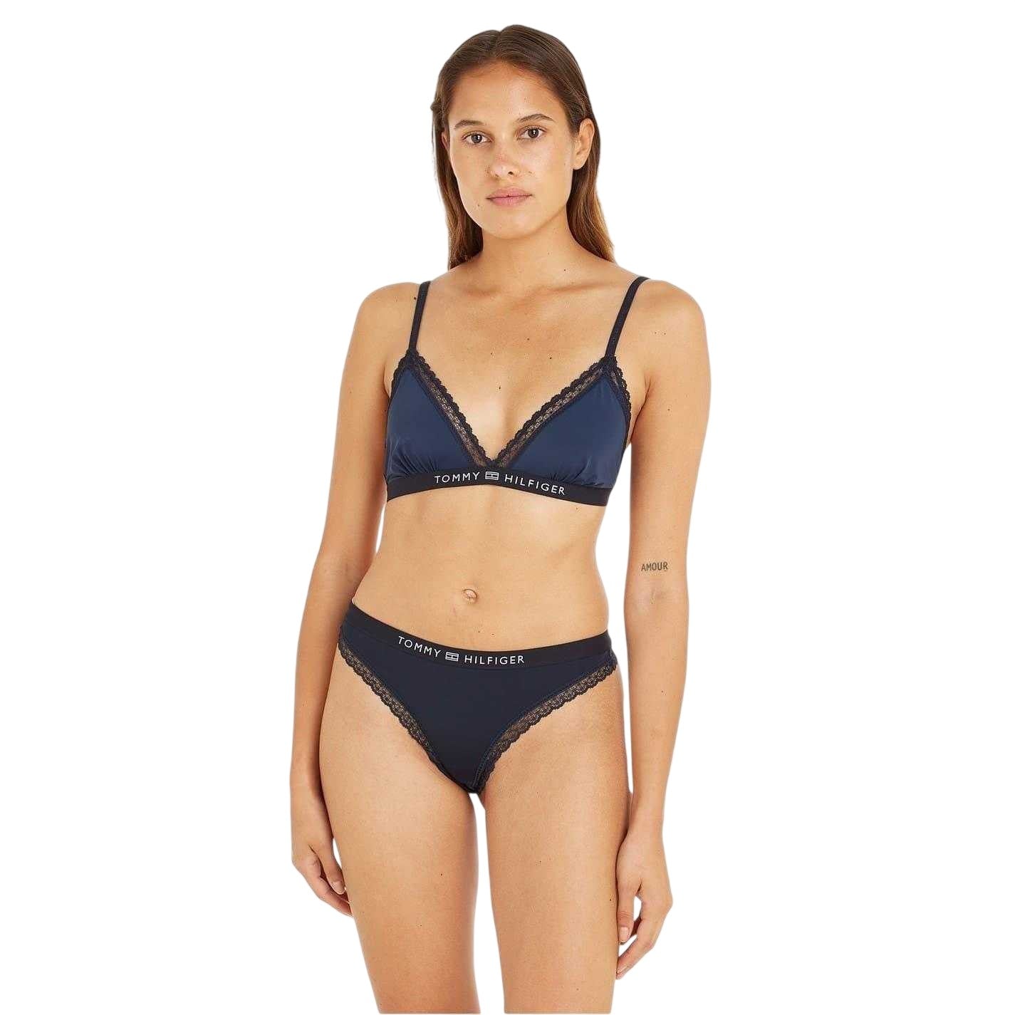 Desert Sky - Side - Tommy Hilfiger Womens-Ladies Logo Lace Embellished Thong