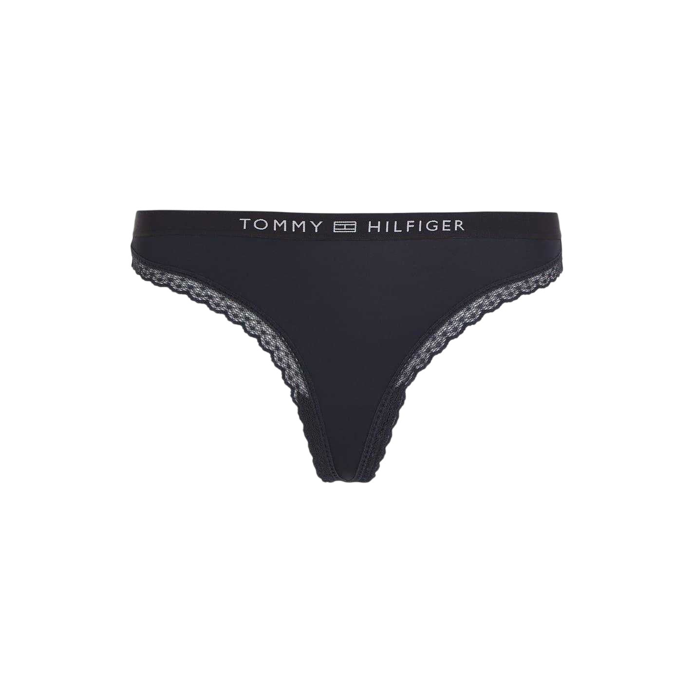 Desert Sky - Front - Tommy Hilfiger Womens-Ladies Logo Lace Embellished Thong