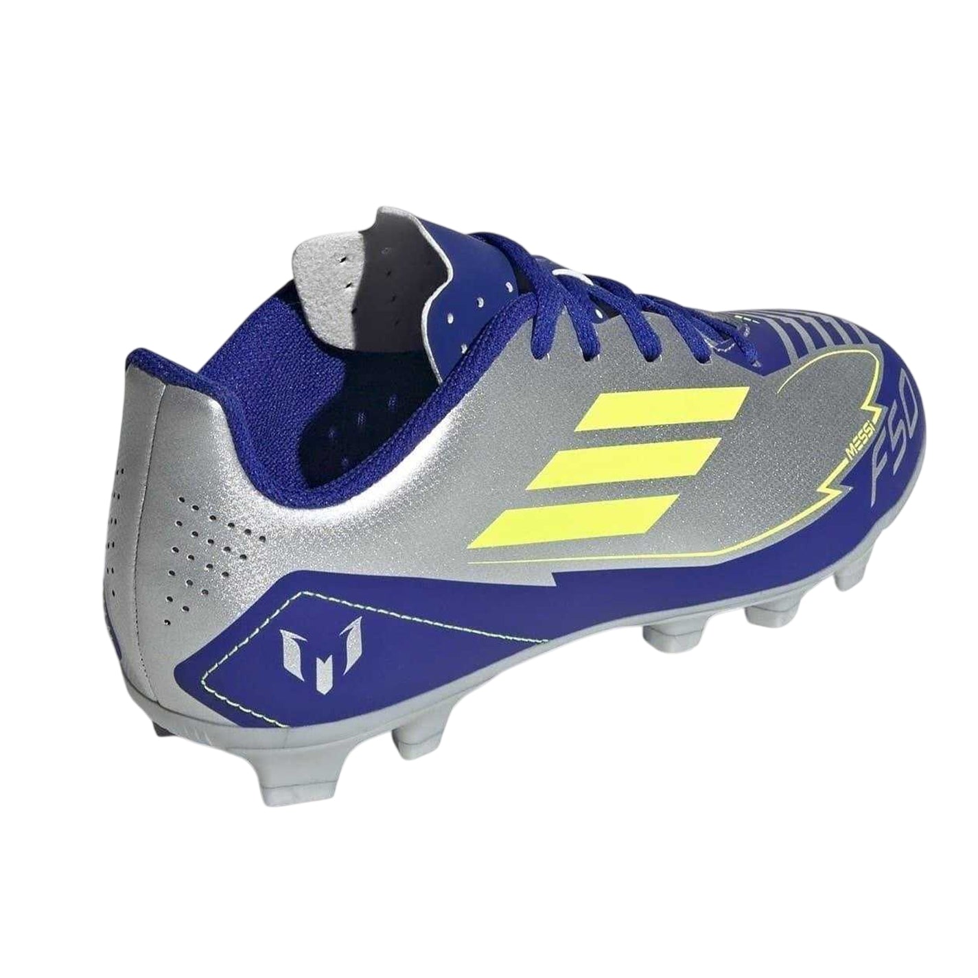 Silver-Blue - Back - Adidas Childrens-Kids F50 Club Firm Ground Football Boots