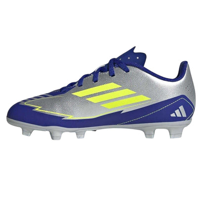 Silver-Blue - Side - Adidas Childrens-Kids F50 Club Firm Ground Football Boots