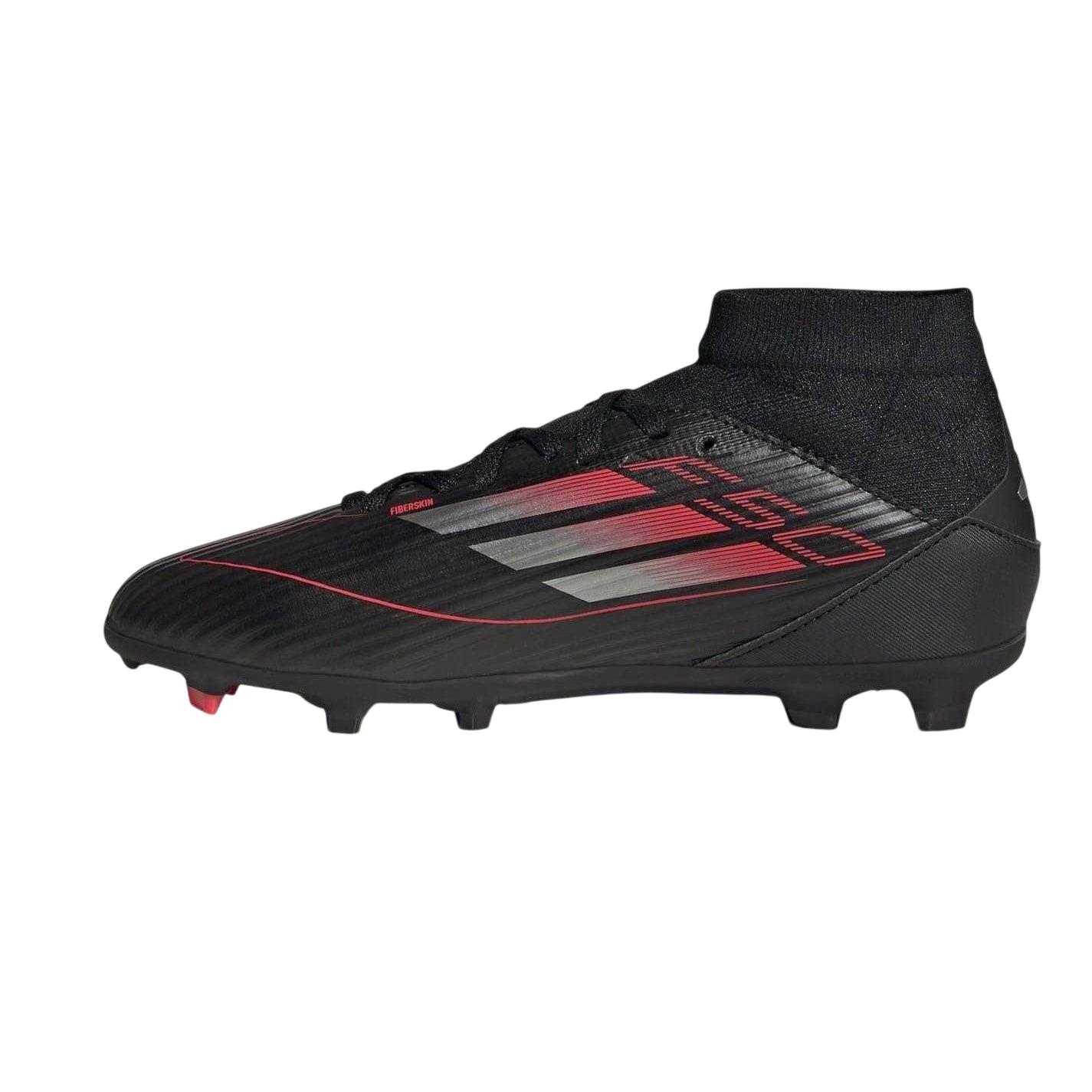 Black-Iron-Red - Side - Adidas Childrens-Kids F50 League Firm Ground Football Boots