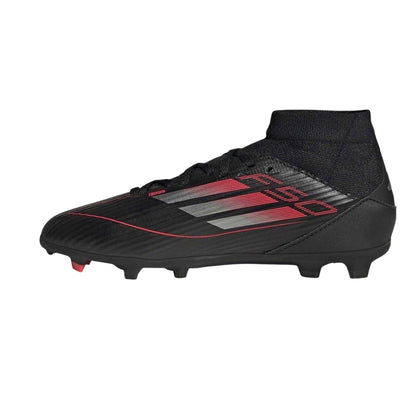 Black-Iron-Red - Side - Adidas Childrens-Kids F50 League Firm Ground Football Boots