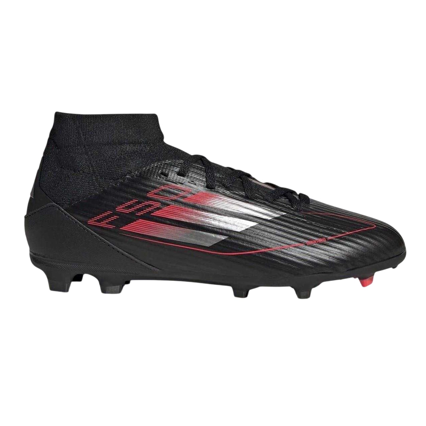 Black-Iron-Red - Front - Adidas Childrens-Kids F50 League Firm Ground Football Boots