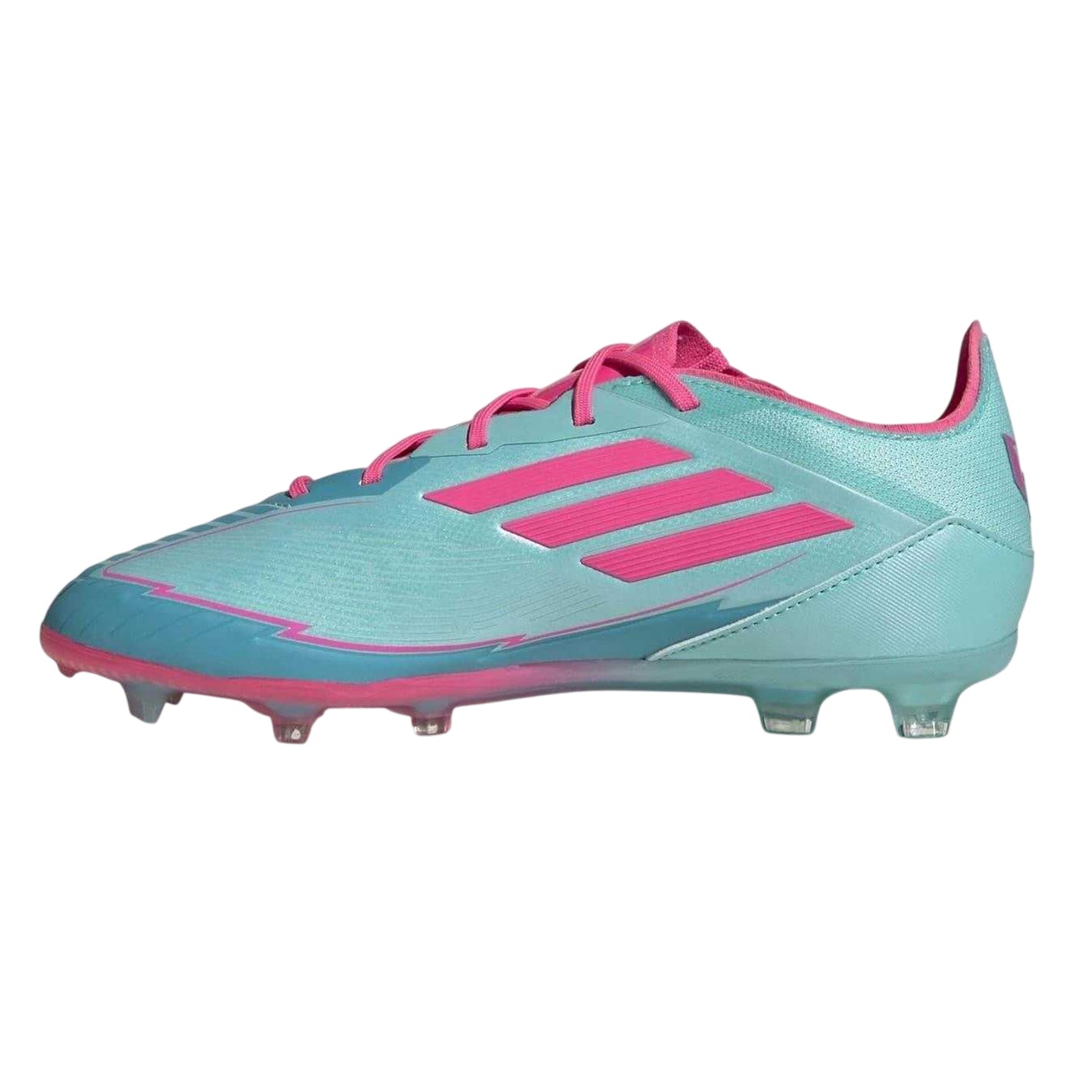 Blue-Pink - Side - Adidas Childrens-Kids F50 Pro Firm Ground Football Boots
