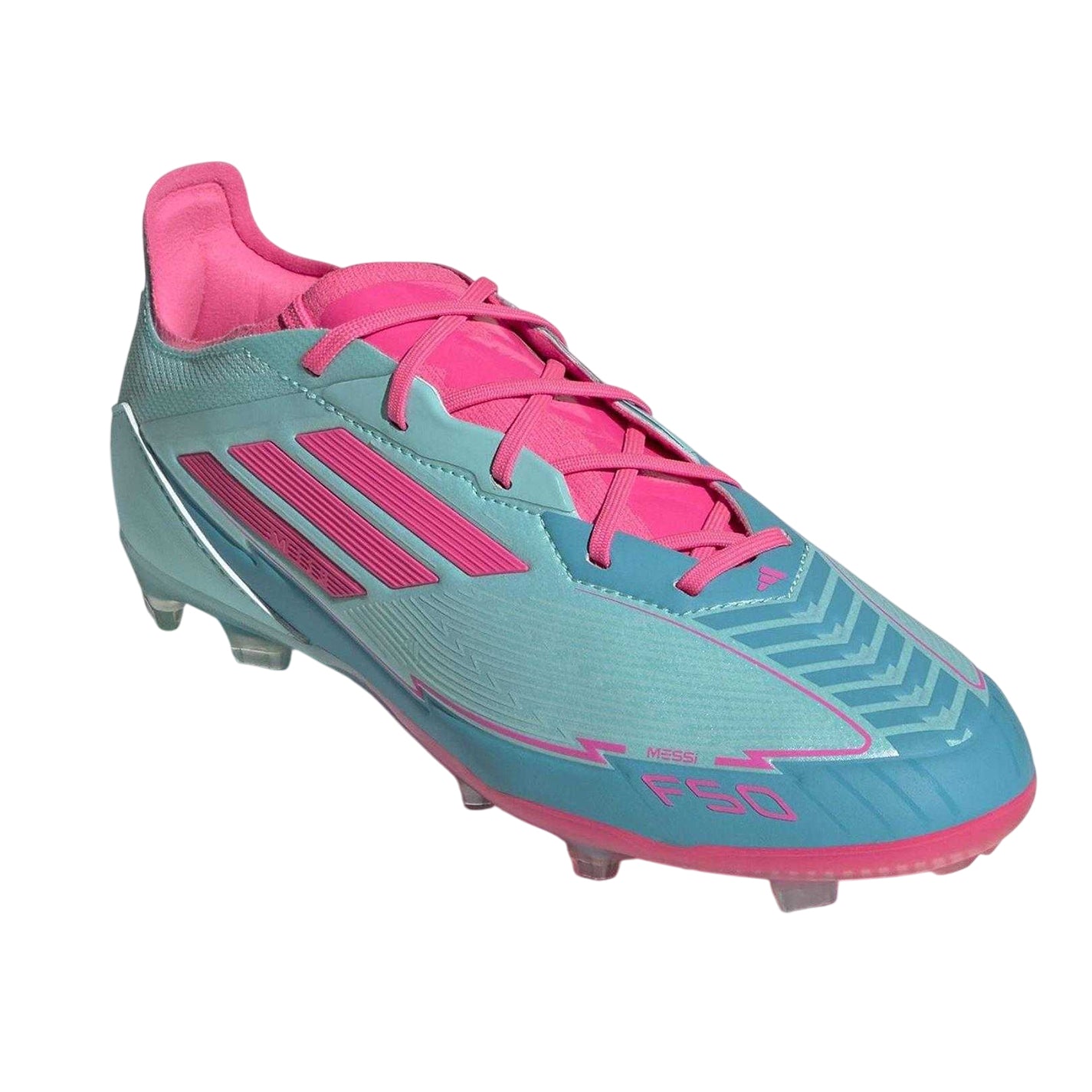 Blue-Pink - Pack Shot - Adidas Childrens-Kids F50 Pro Firm Ground Football Boots