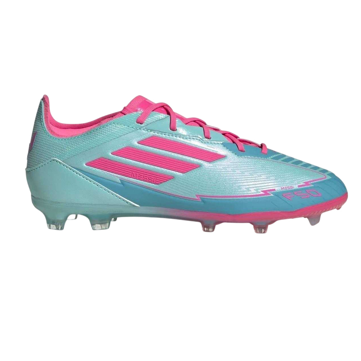 Blue-Pink - Front - Adidas Childrens-Kids F50 Pro Firm Ground Football Boots