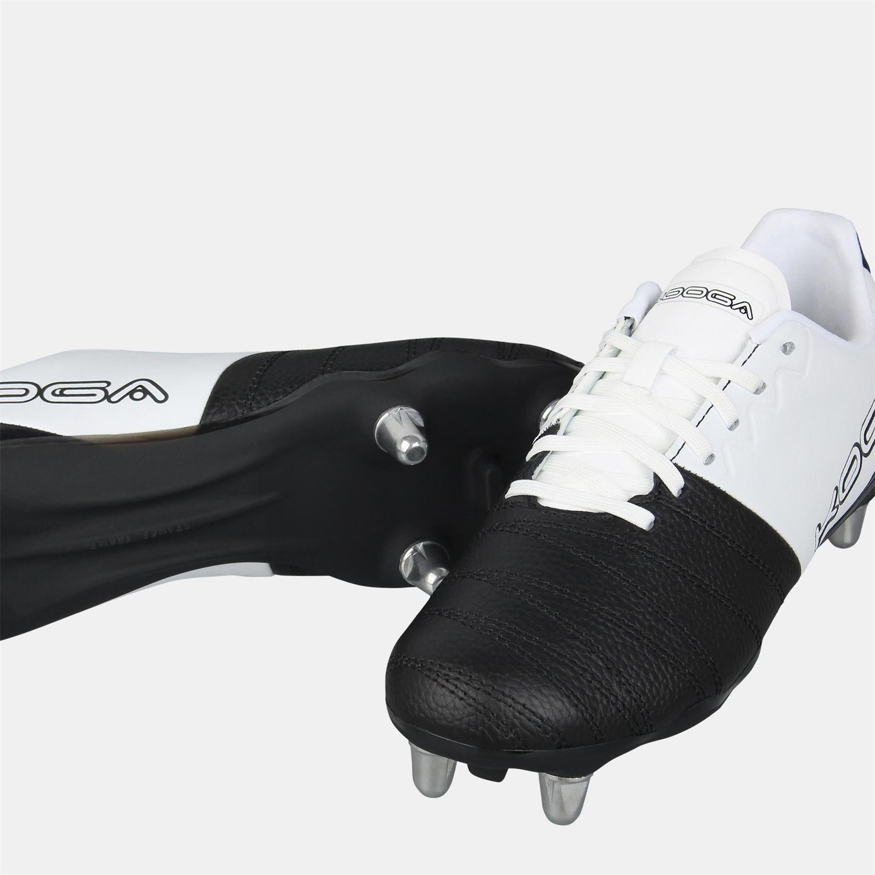 White-Black - Side - KooGa Childrens-Kids Synthetic Rugby Boots