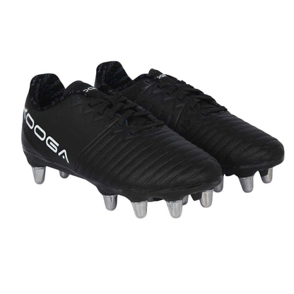 Black-White - Pack Shot - KooGa Childrens-Kids Synthetic Rugby Boots