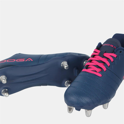 Navy-Pink - Side - KooGa Childrens-Kids Synthetic Rugby Boots