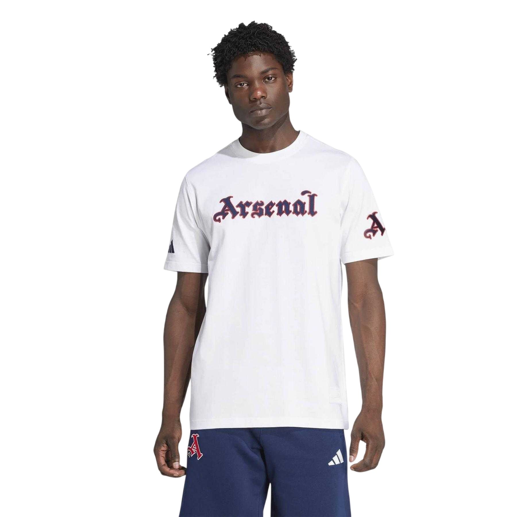 White - Side - Adidas Unisex Adult Arsenal FC Cotton Crew Neck Short-Sleeved T-Shirt