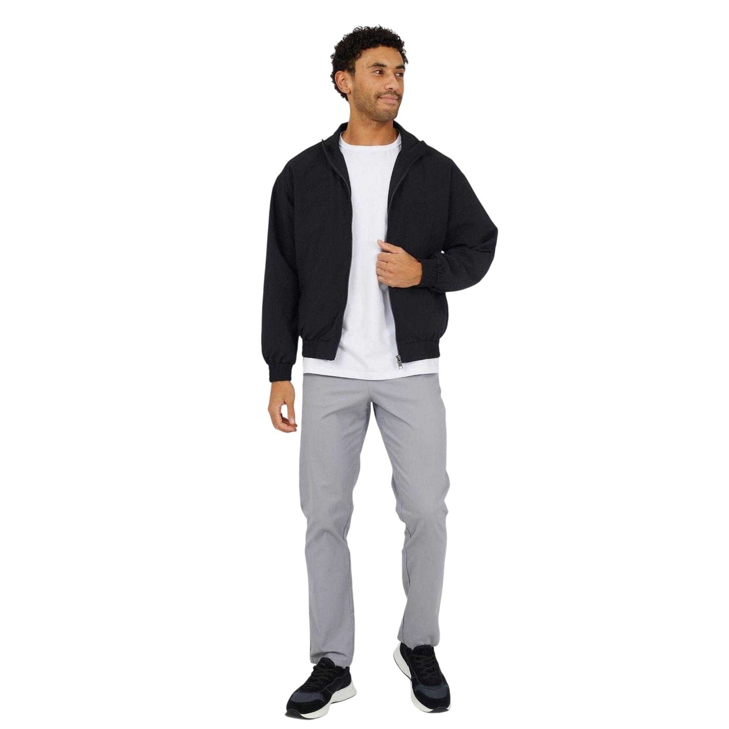 Black - Side - Brave Soul Mens Seersucker Oversized Coach Jacket