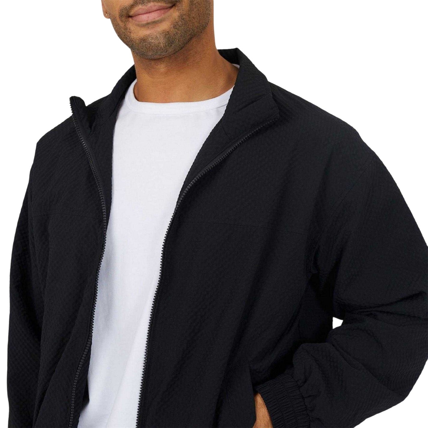 Black - Lifestyle - Brave Soul Mens Seersucker Oversized Coach Jacket