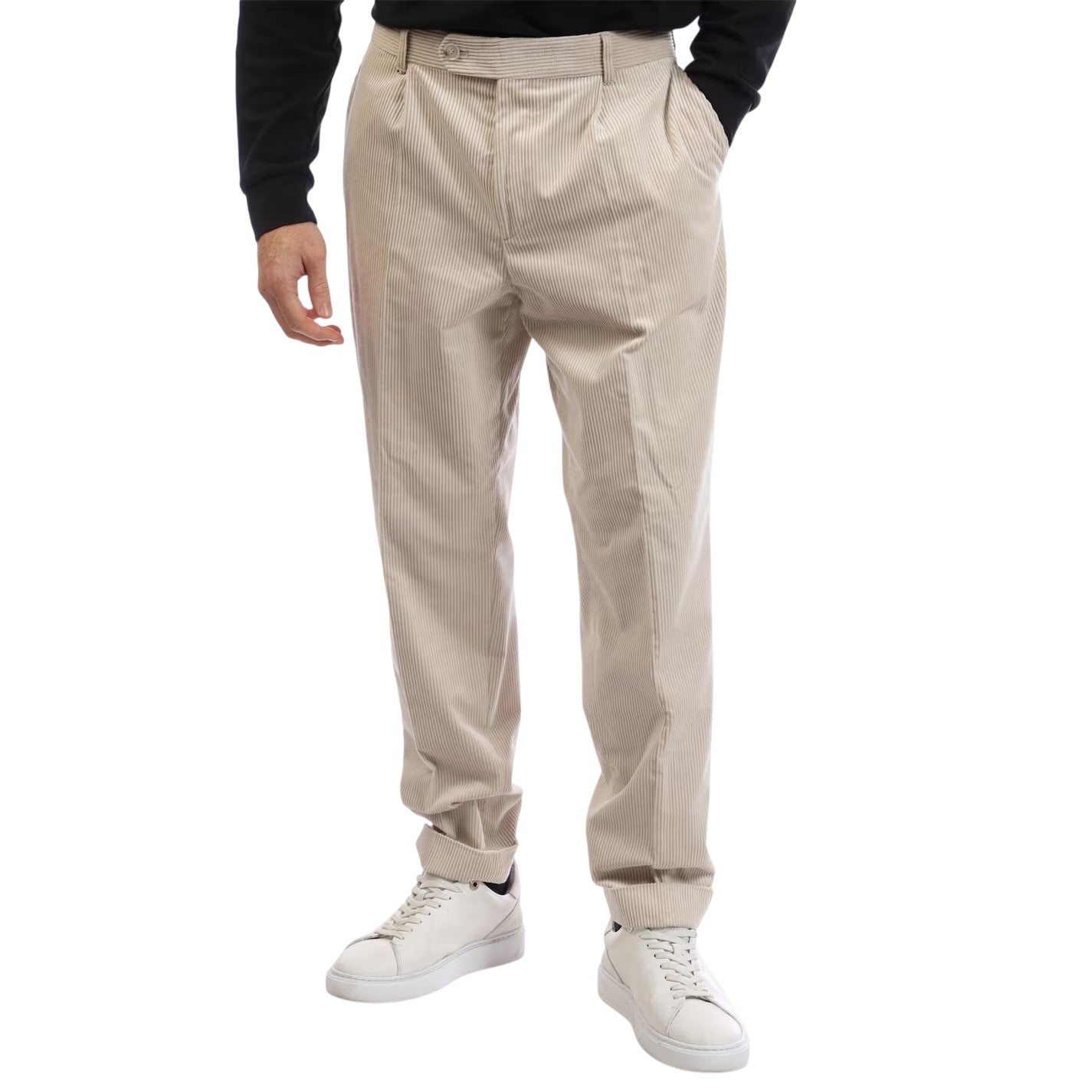 White - Front - Boss Mens Perin Vertical Stripe Chinos