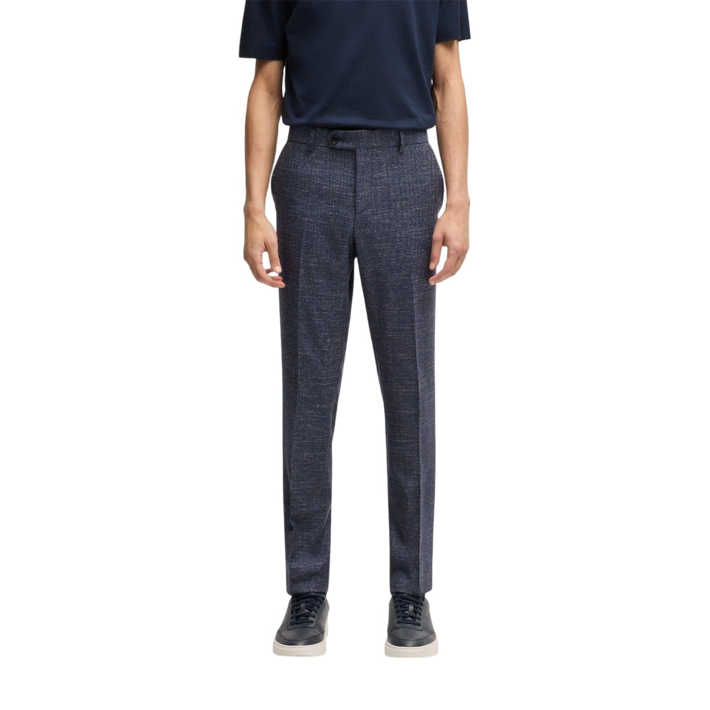 Dark Blue - Side - Boss Mens H-Genius Cotton Blend Tapered Chinos