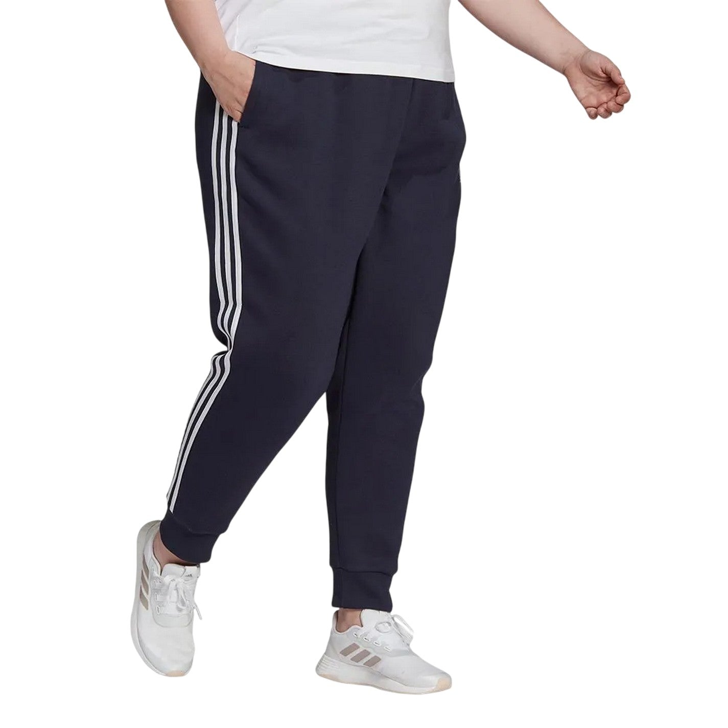 Navy - Side - Adidas Womens-Ladies Logo Regular Athletic Joggers