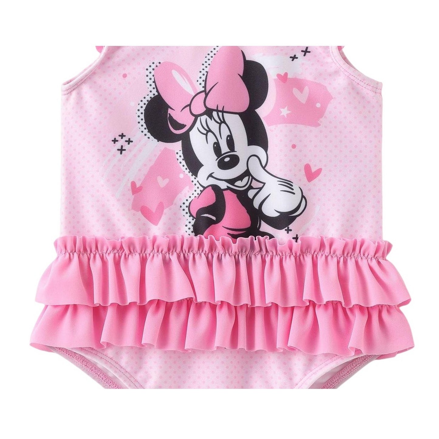 Pink - Side - Disney Baby Girls Minnie Mouse Ruffled One Piece Swimsuit