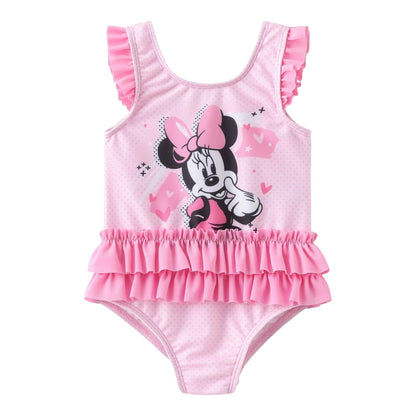 Pink - Front - Disney Baby Girls Minnie Mouse Ruffled One Piece Swimsuit