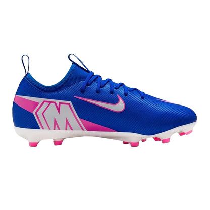 Blue-White-Pink - Front - Nike Childrens-Kids Mercurial Firm Ground Football Boots