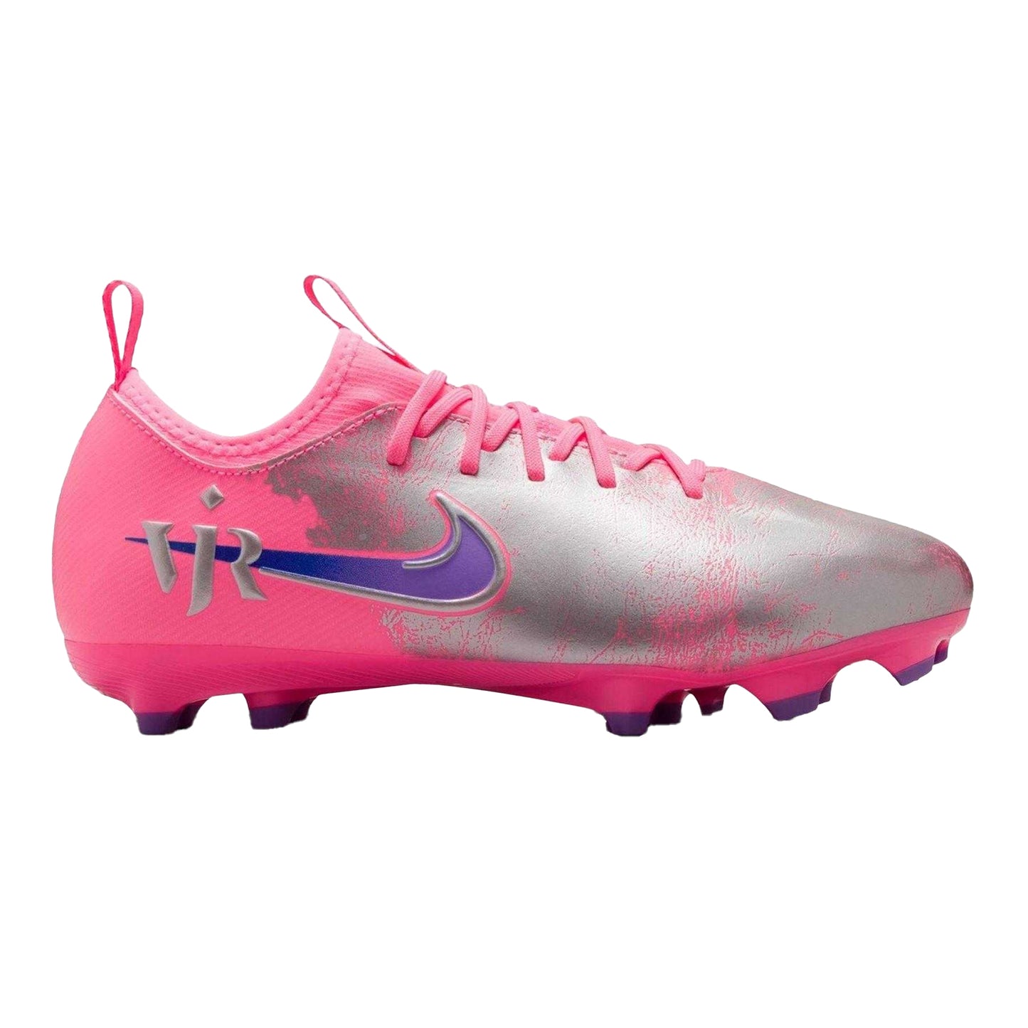 Pink-Silver-Purple - Front - Nike Childrens-Kids Mercurial Firm Ground Football Boots